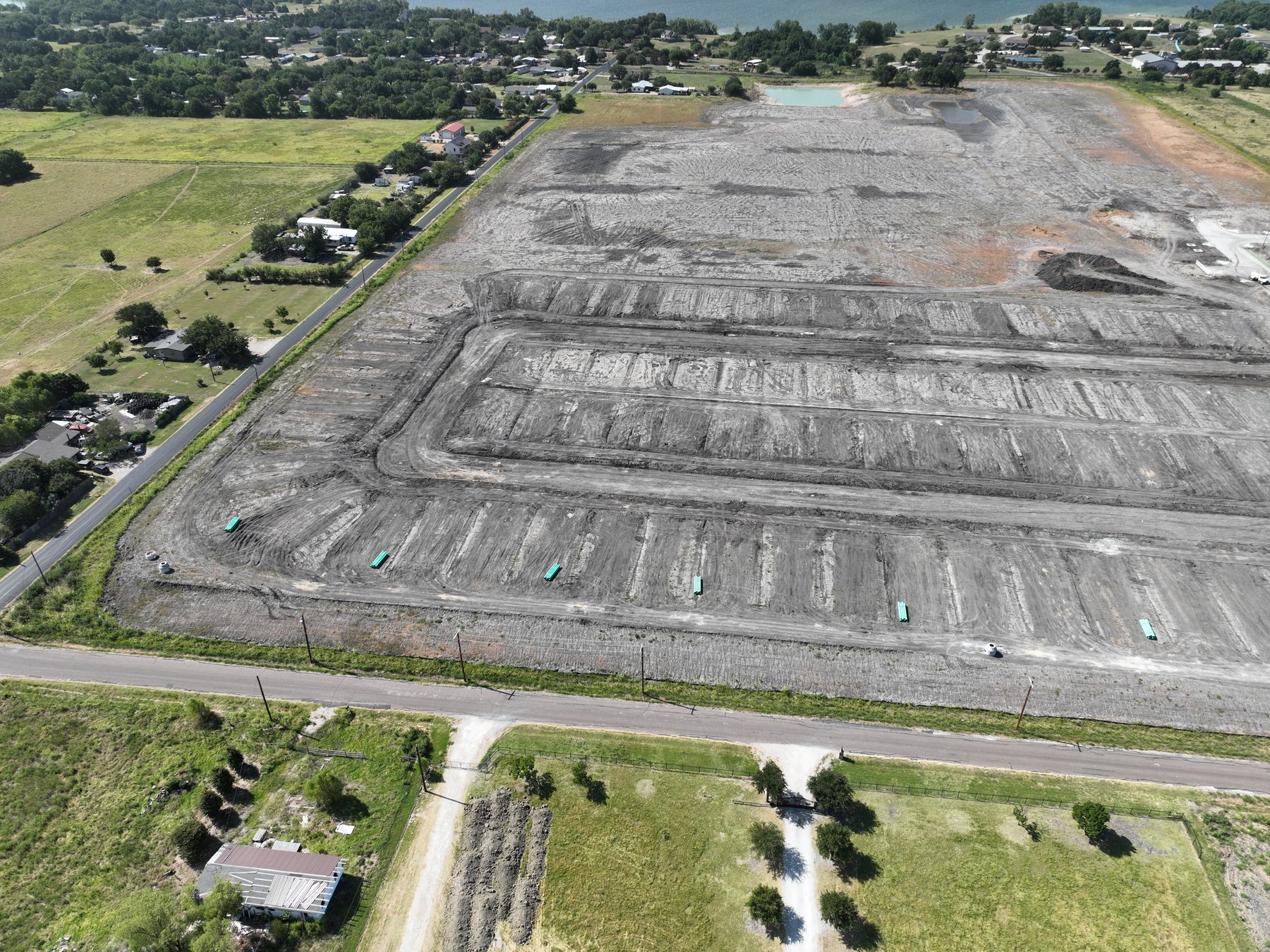 Aerial view of mass grading across the Arbor Lakes Phase 2A site near Princeton, Texas