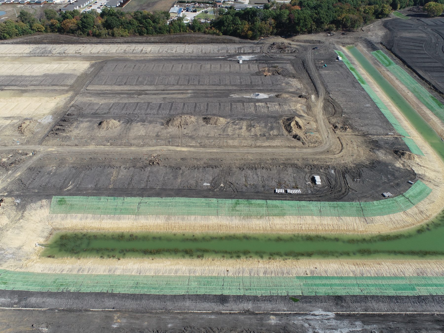Aerial view of graded homesites with erosion control in place at Arbor Trails Phase 1 in Princeton, Texas