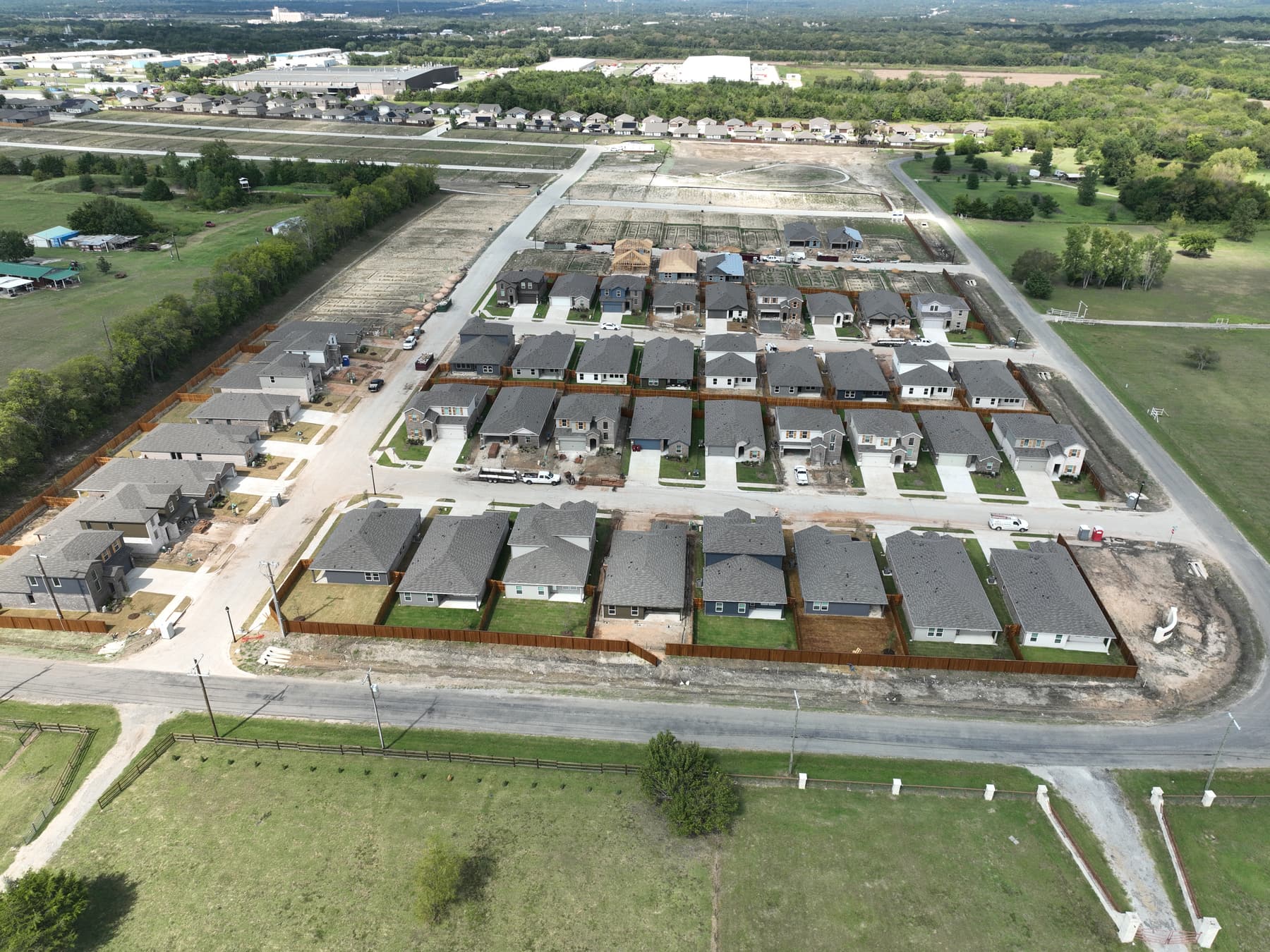 Aerial view of finished, paved homesites ready for construction at Sweetwater Springs in Sherman, Texas